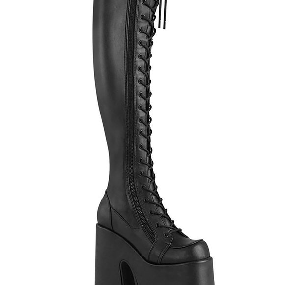 NEW DEMONIA - CAMEL 300 Black Platform Thigh-High Boots - Picture 1 of 4